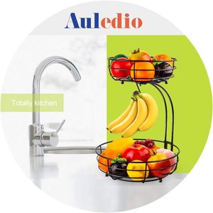 Maßgefertigter Umweltfreundlicher Doppelschichtiger Metall-Obstkorb Aufbewahrungsregal mit Abnehmbarem Tablett für Haushalt und Gastronomie - Product Image 2