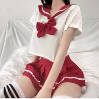 Set Lingerie Kostum Pelaut Wanita Pure Allure, Seragam Sekolah Aksen Pita, Pakaian Role Play Gaya Kampus