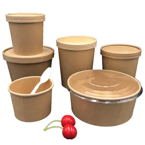 Eco imballaggi alimentari usa e getta biodegradabile togliere 16oz tazza di zuppa zuppa calda contenitore di carta kraft ciotola di minestra con PLA coperchio