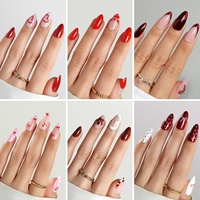 Ongles artificiels courts en amande faits à la main de luxe en gros, dégradé brun, gel doux, chrome, ongles à presser pour l'automne, en gros
