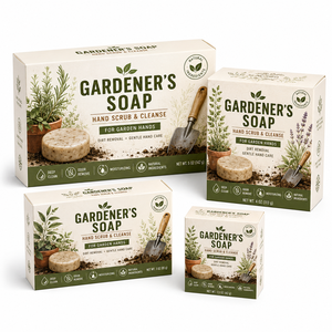 Boîte en carton blanc éco-responsable, recyclable, en pâte blanchie, avec pelliculage doux au toucher, durable pour l'emballage de savon de jardinier - Product Image 1
