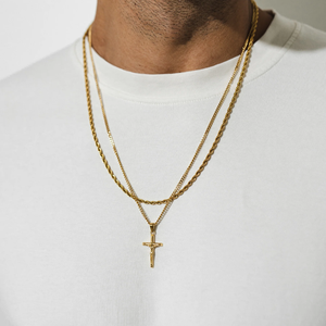 Collar de Cruz Crucifijo Chapado en Oro Vintage para Hombre, 33 mm 38 mm, Collar de Cruz de Jesús Religioso de Acero Inoxidable Resistente al Deslustre - Product Image 4