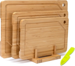 Planches à découper en <span class=keywords><strong>bambou</strong></span> pour la cuisine, ensemble <span class=keywords><strong>de</strong></span> 3 planches à découper avec rainure pour les jus et trou <span class=keywords><strong>de</strong></span> suspension, avec support - Product Image 1