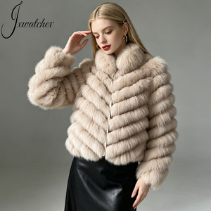 Commercio all'ingrosso Double-face Wear Anti-restringimento colletto rimovibile donna tessuto di seta giacche reversibili inverno vera pelliccia di volpe cappotto <span class=keywords><strong>corto</strong></span> - Product Image 1