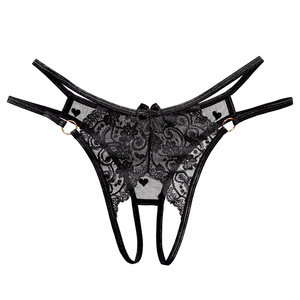 Tanga de encaje sexy Ding Zhi Mei para mujer, color negro, transparente, con entrepierna abierta, lencería seductora 2279 - Product Image 3