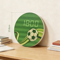 Jam Dinding Bulat Sepak Bola Digital Pintar LED Alarm Kayu Dekorasi Kamar Tidur Modern Klub Logo Kustom Hadiah Suvenir