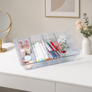 Boîte de rangement en plastique transparente avec compartiments, organisateur transparent pour cosmétiques, maquillage, papeterie, maison - Product Image 3