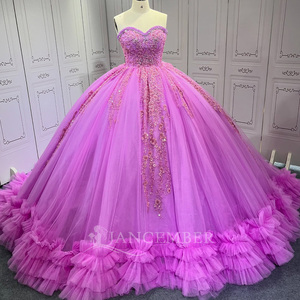 Robe de Quinceañera verte à volants sans manches, style bustier orné de cristaux, pour Sweet 15, Lsmu67 - Product Image 4