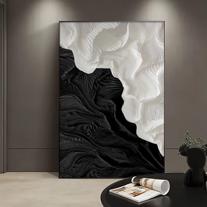 ديكور حائط مجردة فاخر أبيض وأسود بني بسيط بموجة ثلاثية الأبعاد لوحة مرصعة بالماس - Product Image 5