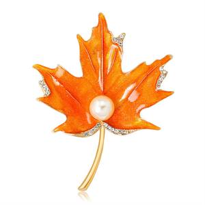 Broche en forme de feuille d'érable en strass <span class=keywords><strong>YOUFENG</strong></span>, vente chaude, pour femmes, en alliage, avec gouttes d'huile, broche en perles de feuille d'érable, bijoux de fête, badge - Product Image 4