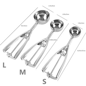 Cuillère à glace 3 tailles avec déclencheur, en acier inoxydable, pour la pâtisserie, les fruits, la pâte à biscuits, les cupcakes - Product Image 5