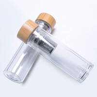 Bouteille d'eau potable réutilisable en verre transparent à double paroi sans BPA avec infuseur