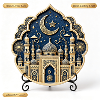 Assiette décorative en résine, impression UV personnalisée, mosquée islamique, croissant de lune, Ramadan, Eid, ornement de bureau avec support, vente en gros OEM