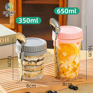 Recipientes <span class=keywords><strong>para</strong></span> Avena Nocturna con Tapa y Cuchara, Vasos Herméticos <span class=keywords><strong>para</strong></span> Llevar <span class=keywords><strong>para</strong></span> Cereal, Yogur y Parfait, 350ML 650ML - Product Image 1
