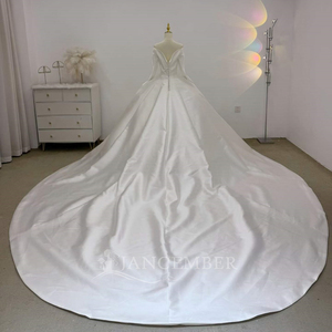 Lsjj150 Elegant Ivory Satin <b>Wedding</b> Dress Regular Sleeve Sweetheart Neckline Minimalist Ball Gown Backless Chapel Train - Product Image 6