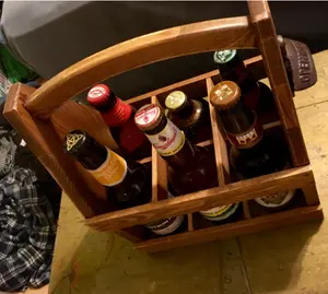 El yapımı şarap şişesi taşıyıcı ahşap doğa rengi çinko alaşım şişe açacağı bira Caddy tutucu