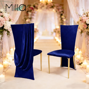 Nuovo Design 2026: Coprisedile e Coprischienale in Velluto con Volant Drappeggiato 240gsm <span class=keywords><strong>per</strong></span> Decorazioni di Matrimoni ed Eventi - Product Image 4
