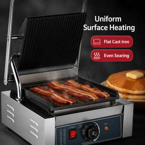 Prensa de contacto eléctrica comercial de un solo cabezal 220V, plancha plana para sándwiches, panini, hamburguesas, filetes, para cafeterías, restaurantes y cocinas. - Product Image 3