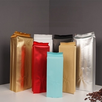 Sachet de café personnalisé à fond plat à 8 côtés, haute barrière, en aluminium composite, thermoscellable, avec soufflet et valve d'air