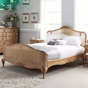 American Country Curved <b>Headboard</b> Bed, Rustic Style Simple Wave Tailboard Double Bed - Product Image 5