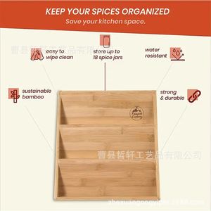 Pinnacle Cookery Bamboo <b>Spice</b> Rack 3 Tier With Glass <b>Jars</b> Airtight Kitchen Storage For <b>Spices</b> - Product Image 2