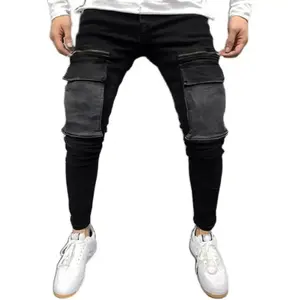 Youth European Code Fashion Loose Trousers Men's Slim Fit Classic New Design Large Pocket Casual Denim Pants