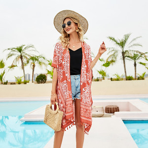 Nuevo protector solar para vacaciones en la playa, chales grandes, cárdigan holgado de verano para mujer, estampado Floral exterior, Bikini, vestido para cubrir la playa, caftán - Product Image 6