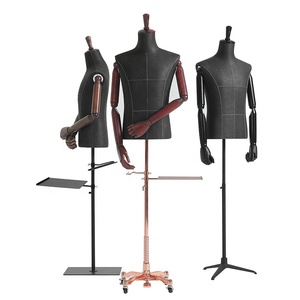 Maniquíes de <span class=keywords><strong>Hombre</strong></span> para Tienda de Ropa, <span class=keywords><strong>Torso</strong></span> Masculino con Brazos de Madera, Base de Metal, Medio Cuerpo con Ruedas - Product Image 1