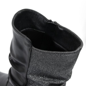 أحذية جلدية سوداء لامعة للفتيات مع ربطة فيونكة وسحاب - Product Image 4