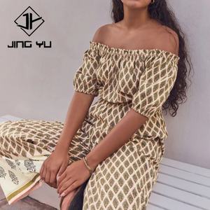 Combinaison à manches courtes à épaules dénudées à imprimé plage sur mesure de haute qualité 100% coton à jambes larges - Product Image 4