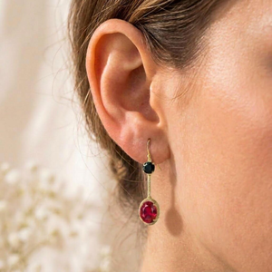 Handmade Ruby and Black Obsidian <b>Earrings</b> with Faceted Red Gemstone Drops in Sterling <b>Silver</b> or Gold Filled Statement <b>Dangle</b> - Product Image 5