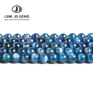 热卖6 8 10毫米精选尺寸圆形散珠DIY项链吊坠天然蓝色蓝晶珠饰品制作配件