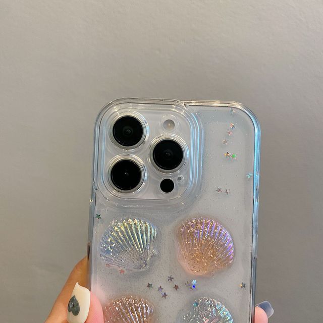 AilesTecca 3D Holographic Shell Glitter Clear Phone Case with Beaded Chain for iPhone 15 14 13 12 Pro Max Anti-drop Soft Cover