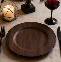 Assiettes de présentation rondes jetables de 13 pouces en plastique, texture bois, style luxe, avec plateau, pour événements et mariages
