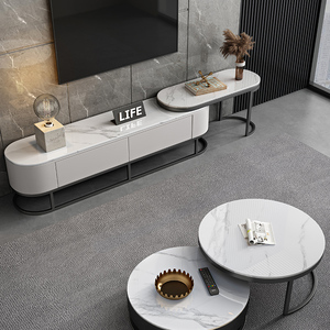 Production directe d'usine de meubles de salon modernes et luxueux avec un support <span class=keywords><strong>TV</strong></span> en bois et un toit en marbre rétractable - Product Image 3