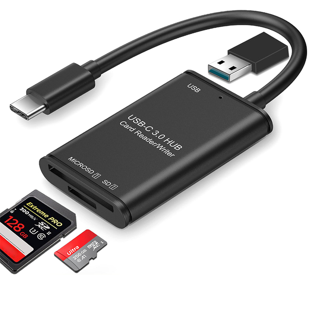 USB C 3.0 HUB with SD and microSD Card Reader 2 in 1 OTG Adapter USB a Port for Laptop Phone Tablet Windows Mac Linux