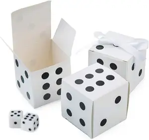 Pack of 50 White Dice Favor Box Bulk 2x2x2 inches Candy Box Paper Gift Box with White Ribbon for Casino Party Decoration