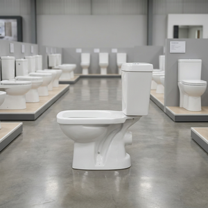 Ensemble WC en céramique deux pièces avec couvercle de siège, modèle carré à double chasse, raccords LLC inclus - Product Image 2