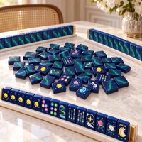 Tuiles de Mahjong Américain Thème Galaxie avec Corps en Acrylique Bleu Profond et Dos Nébuleuse Vert pour Soirées de Jeu Sociales
