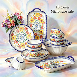 Juegos de Vajilla de Porcelana Real Europea, Estilo Nórdico, Hechos a Mano, con Diseño Floral, Platos de Cerámica de Lujo para el Regreso a Clases, Aptos para Microondas - Product Image 1