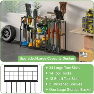 Garden <b>Tool</b> <b>Rack</b> 3 Tier Black Free Standing Storage Organizer For Garage Patio Outdoor <b>Tools</b> - Product Image 4