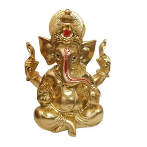 Resin Crafts Indian Diwali Gifts for Home Decor Hindu Lord Ganesha Idol Statue Golden Ganesh Figurine