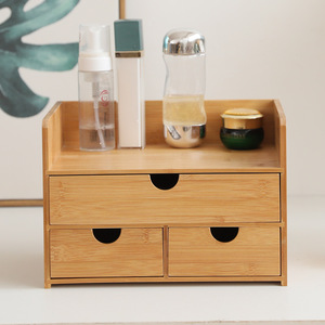 Bamboo Desktop <b>Storage</b> <b>Box</b> With <b>Drawers</b> Natural Wood Color Minimalist Style Jewelry Cosmetic Organizer Standing Type Rectangle - Product Image 1