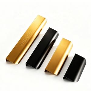 Black Gold Aluminum Alloy Edge Sealed Curved Cabinet Pull Invisible Long Drawer <strong>Door</strong> Handle Kitchen Wardrobe Furniture Hardware - Product Image 1