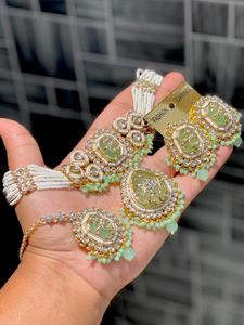 Vintage Jewelry <b>Set</b> With Imitation <b>Pearl</b> Beaded Necklace Earrings Bracelet Hexagon Zircon Inlay For Women Wedding - Product Image 1