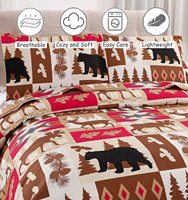 Housse de literie de cabine à carreaux rustique, couverture réversible, ample, cerf, faune, Patchwork de couette à carreaux, décor de maison, ours noir