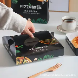 Zwarte Pizzadoos Bevroren Papieren Doos Voor Pizza Custom Logo Herbruikbare Pizzabezorger 12 Inch