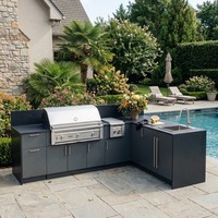 Cuisine extérieure certifiée CE en acier inoxydable, résistante à l'humidité, pour bord de piscine, avec barbecue à gaz pour le camping en plein air