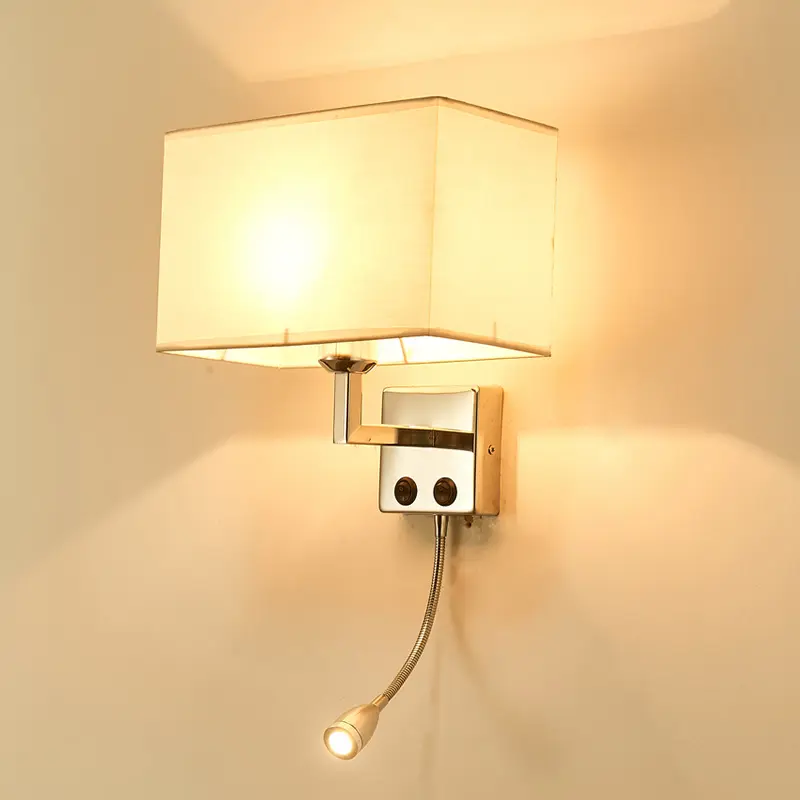 직물 그늘 현대 침대 머리 램프 피팅 실내 LED 호텔 침실 벽 빛