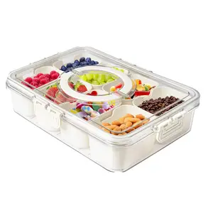 भोजन परोसने के लिए हैंडल के साथ विभाजित स्नैक बॉक्स, ढक्कन के साथ ट्रे, हटाने योग्य बक्से के साथ 8 छोटे स्टैकेबल फल कंटेनर